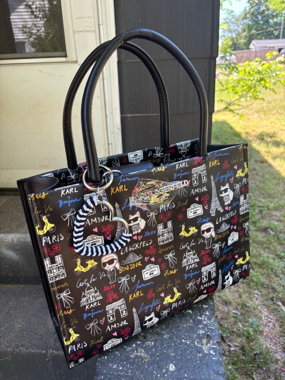 Karl Lagerfeld Black Multicolor Paris Print Tote - Picture 2 of 5